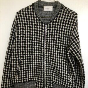 Sandro Paris Houndstooth Wool Bomber Style Zip Cardigan